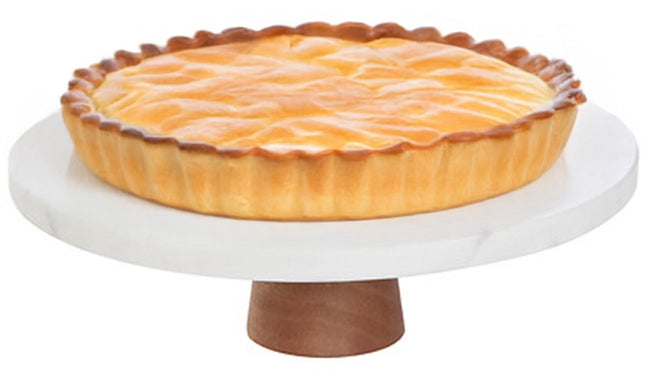 5Five Taartplateau Marmer steen- met voet - 25 x 8 cm - steen - wit - taartschaal - gebak presentatie