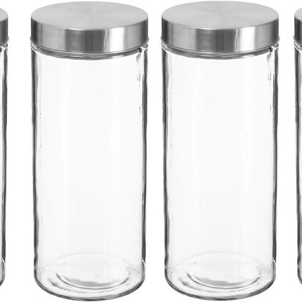 4x stuks voorraadbussen/voorraadpotten 2L glas met RVS deksel - 2000 ml - Voorraadpotten met luchtdichte deksel