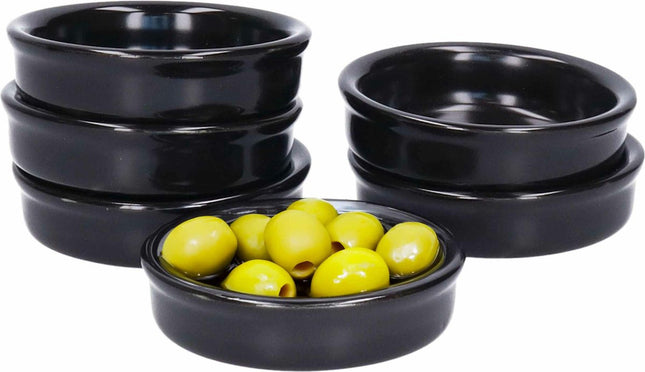 Cosy and Trendy Mini tapas schaaltjes/bakjes - 6x - zwart - 7,5 cm - aardewerk saus schaaltjes