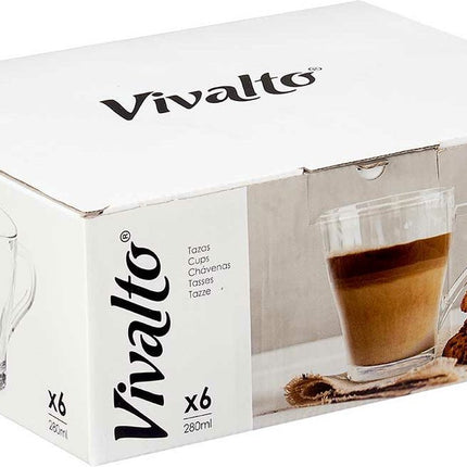 Vivalto Design Koffie/thee glazen met oor - set 6x stuks - transparant glas - 280 ml