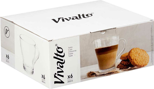 Vivalto Design Koffie/thee glazen met oor - set 6x stuks - transparant glas - 280 ml