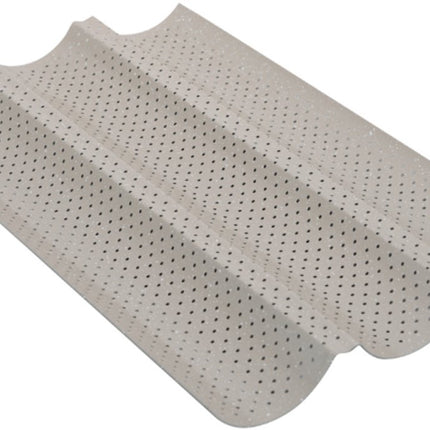 KINGHoff KH-1970 Perforeerde Baguettevorm - Bakblik met 3 Gleuven - Voor Knapperige Stokbroden - 38 x 24,5 cm - Stokbroodvorm - Ovenrek