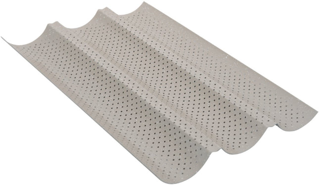 KINGHoff KH-1970 Perforeerde Baguettevorm - Bakblik met 3 Gleuven - Voor Knapperige Stokbroden - 38 x 24,5 cm - Stokbroodvorm - Ovenrek
