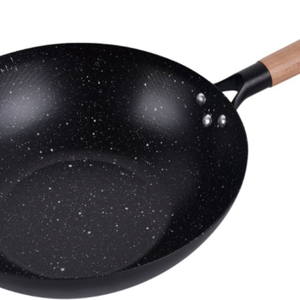 KINGHoff KH1983 Wok Pan 30 cm - Roerpan voor Wokken en Roerbakken - Geschikt voor Alle Kookzones inclusief Inductie - Houten Handvat - Antiaanbaklaag - Wokpan - Roerbakpan