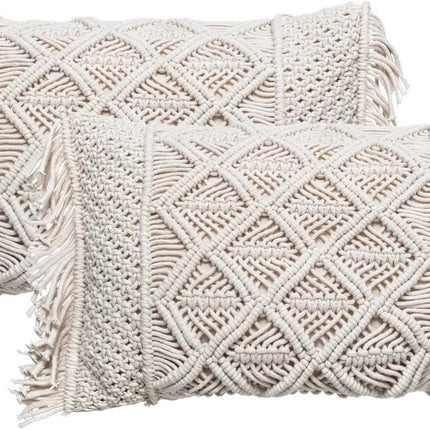 Atmosphera Sierkussen Macrame Ibiza voor binnen - 2x - ivoor wit - 30 x 50 cm - katoen/polyester