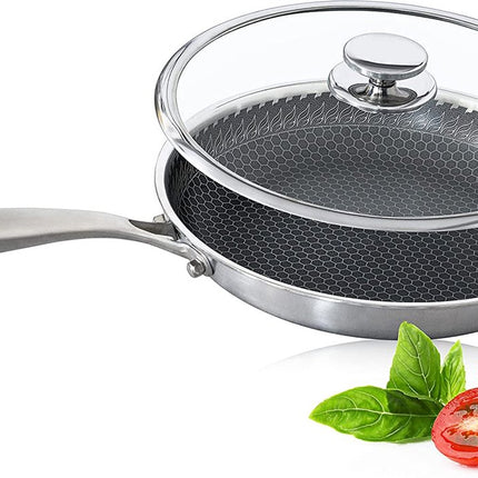 Honingraat Heavy Duty anti-aanbak Koekenpan - Steelpan - wok - met deksel 30 cm - Gas - Elektrisch - Inductie - Oven