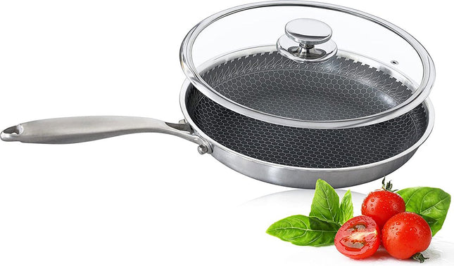 Honingraat Heavy Duty anti-aanbak Koekenpan - Steelpan - wok - met deksel 30 cm - Gas - Elektrisch - Inductie - Oven