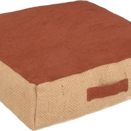 Atmosphera Vloerkussen Saigon - beige/terracotta - jute/katoen - 48 x 48 x 14 cm - Extra dik grond zitkussen/matraskussen