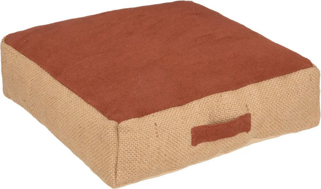 Atmosphera Vloerkussen Saigon - beige/terracotta - jute/katoen - 48 x 48 x 14 cm - Extra dik grond zitkussen/matraskussen