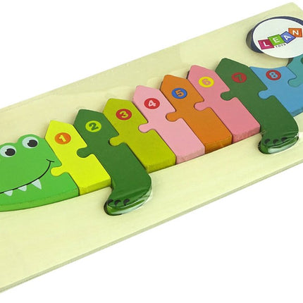 Leantoys Houten Puzzel Krokodil Cijfers - Educatief Telspel 1 tot 10 - Houten Blokken Puzzel Speelgoed 3+ - Leren Tellen - Speelgoed - Hout - Sinttip - Kadotip -