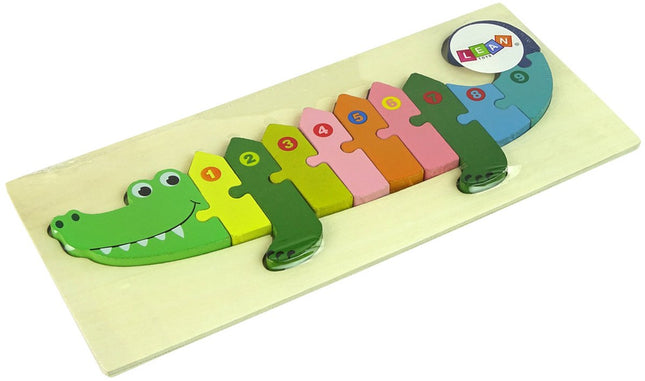 Leantoys Houten Puzzel Krokodil Cijfers - Educatief Telspel 1 tot 10 - Houten Blokken Puzzel Speelgoed 3+ - Leren Tellen - Speelgoed - Hout - Sinttip - Kadotip -