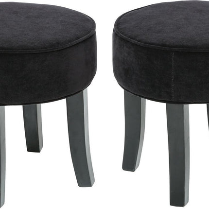 Atmosphera Zit krukje/bijzet stoel - 2x - hout/stof - zwart fluweel - D35 x H40 cm