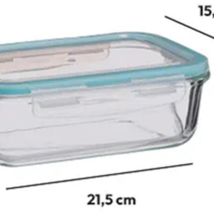 5Five Vershoudbakje met deksel - 3x - glas - luchtdicht - met clips - 21 x 15 x 7 cm - 1180 ml