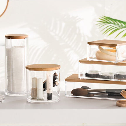 FiveÂ® Wattenschijfjes dispenser bamboe deksel - Wattenschijfjes - Met deksel