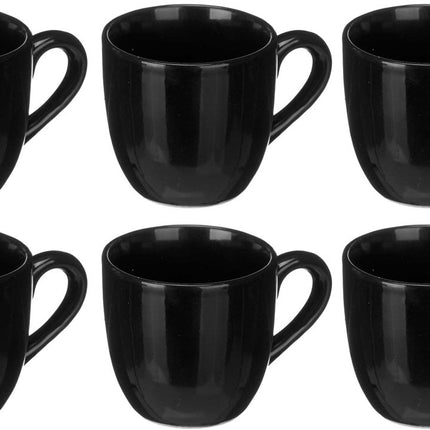 Black Tie Koffiekopjes 150 ml - Set van 6 Espresso Kopjes met Oor - Dikwandig Keramiek - Koffie Mokken - Keramisch
