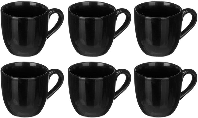 Black Tie Koffiekopjes 150 ml - Set van 6 Espresso Kopjes met Oor - Dikwandig Keramiek - Koffie Mokken - Keramisch