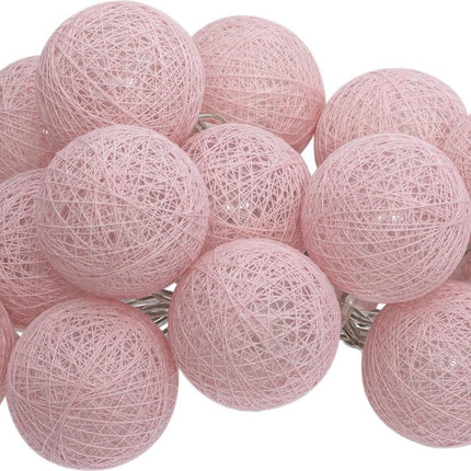 Atmosphera LED Feestverlichting Folk balletjes roze - Lichtslingers katoen - Cotton ball - 16 Ballen - Dia 3.5 cm - Guirlande