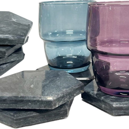 Marmeren onderzetters voor glazen- Onderzetters Marmer - 6 hoekig - Natuurstenen - 8 stk.