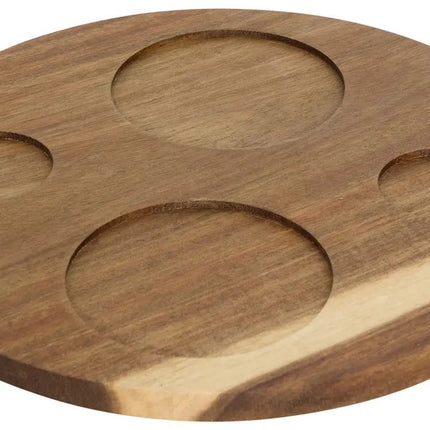 5Five Serveerplank acacia hout - met 4x luxe schaaltjes - D26 cm - tapas en saus schaaltjes - kleuren mix wit - hapjes plateau