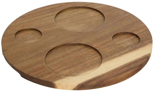 5Five Serveerplank acacia hout - met 4x luxe schaaltjes - D26 cm - tapas en saus schaaltjes - kleuren mix wit - hapjes plateau