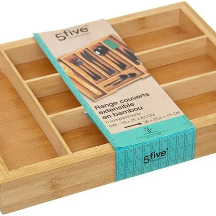 Set van 2x stuks 5five bestekbak - uitschuifbaar - 4 tot 6-vaks - bamboe - 35 x 25 cm - keuken organizer