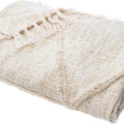 ATMOSPHERA Bedsprei van beige katoen en lurex glanzend getuft, 130 x 180 cm