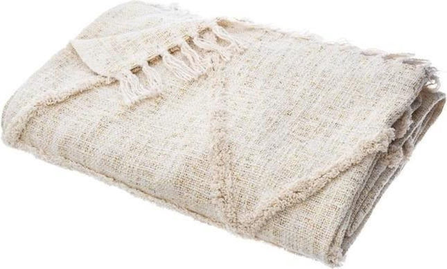 ATMOSPHERA Bedsprei van beige katoen en lurex glanzend getuft, 130 x 180 cm