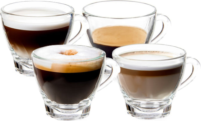 Vivalto Design Espresso koffie glazen met oor - set 4x stuks - transparant glas - 80 ml