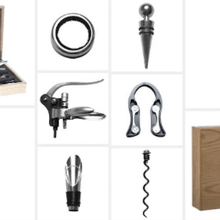 Sommelier Kit | Houten koffer 9-delig wijnaccesoires | Giftset voor wijn liefhebbers