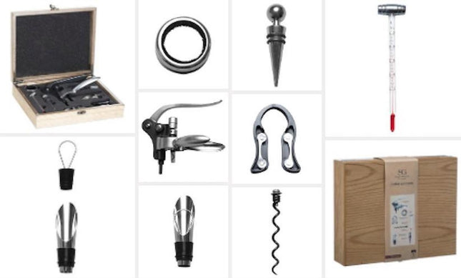 Sommelier Kit | Houten koffer 9-delig wijnaccesoires | Giftset voor wijn liefhebbers