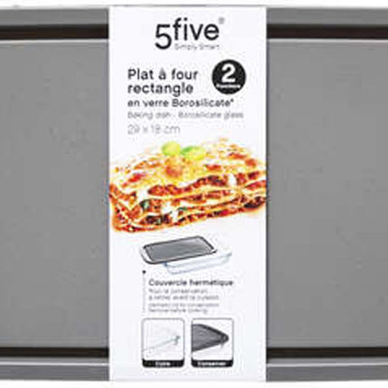 5Five Ovenschaal met deksel - borosilicaat glas - rechthoek - 1.6 Liter - 29 x 18 x 5 cm