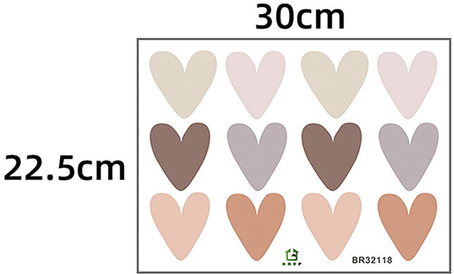 Sipo Harten Wandsticker Set - Zelfklevende Muurdecoratie - Verplaatsbare Harten voor Kinderkamer en Woonkamer - 6.5x5.7 cm per Hart - Muurstickers