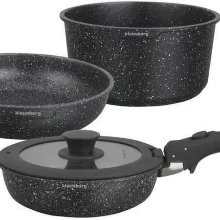 KLAUSBERG - Moderne 5-delige Kookset pannenset met Marmeren Anti-aanbaklaag en Afneembare Handgreep - Geschikt voor Alle Warmtebronnen, Inclusief Inductie