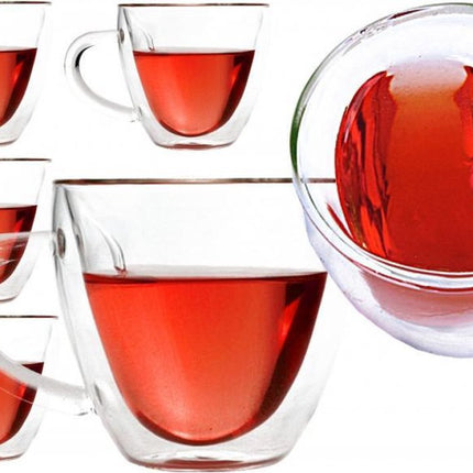 Dubbelwandige Glazen - Set Van 6 - Latte Macchiato - Espresso - Koffieglazen - Koffiekopjes - Theeglazen - Koffieglas -  Hart - Met Handvat -240 ml