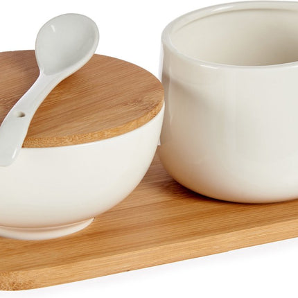 Suiker en melk serveren setje van keramiek met bamboe 19 cm