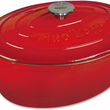 Kinghoff 1530 - gietijzeren braadpan - ovaal - 30cm - 4,5L - rood - emaille