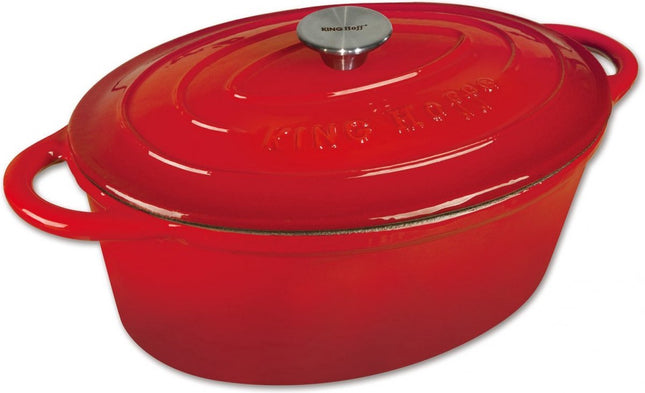 Kinghoff 1530 - gietijzeren braadpan - ovaal - 30cm - 4,5L - rood - emaille