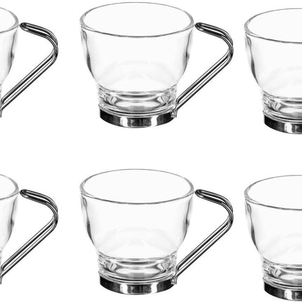 Set van 6 Mokken - 11 cl Glas en Metaal - Duurzaam en Stijlvol - Ideaal Cadeau voor Koffie- en Theeliefhebbers