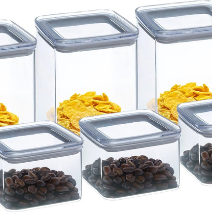 5Five Voorraadpotten set 6x - keuken/voedsel - kunststof - 1000/500 ml - luchtdicht deksel