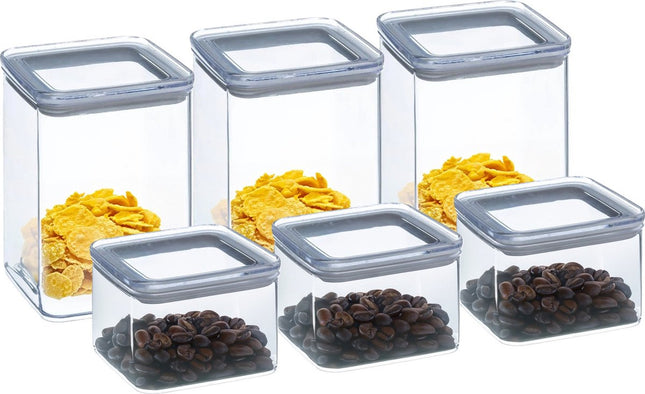5Five Voorraadpotten set 6x - keuken/voedsel - kunststof - 1000/500 ml - luchtdicht deksel