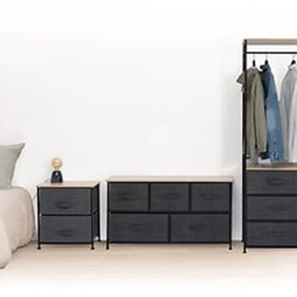 5Five Opbergmandkastje / nachtkastje - 2x manden - 45 x 30 x 51 cm - metaal/hout/stof - donkergrijs