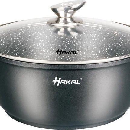 Inductie Marmeren braad- soeppan Ø 32 cm - Bakpan Inductie - Soeppan - Ø 32 cm - 8.6 Liter Kookpan Met Glazen Deksel met Koudgrepen - Voor Alle Warmtebronnen - Antiaanbaklaag - Aluminium - Zwart