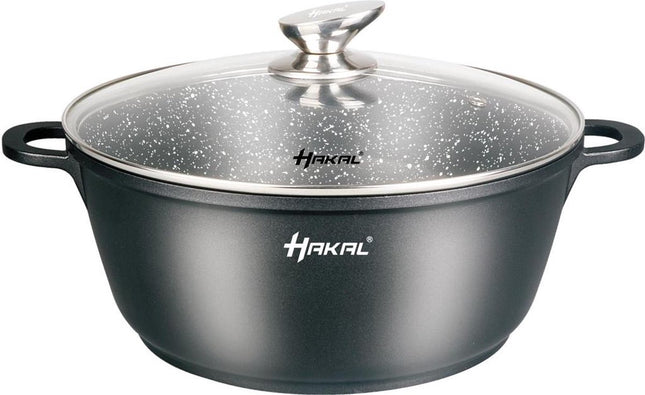 Hakal Line - Marmer soep/braadpan - Met glazen deksel zwart - 40 CM - Geschikt voor alle warmtebronnen.