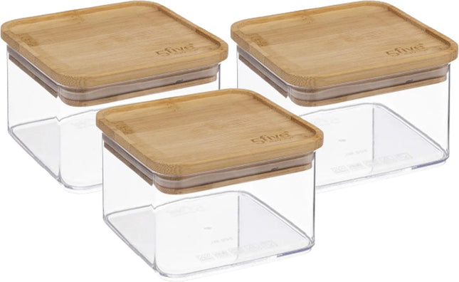 5Five - Keuken voorraadpot - Berlino - 3x - kunststof/bamboe - 500 ml