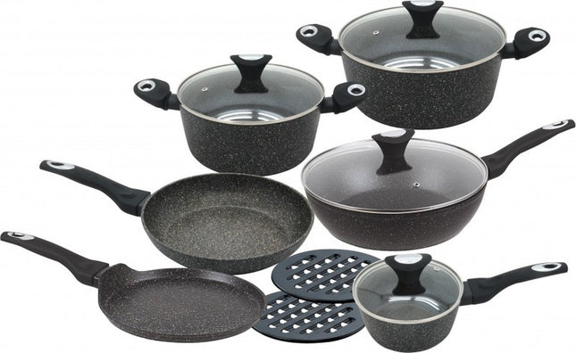 Klausberg 7201- pannenset - 12 delig - keramisch - gesmeed aluminium - alle warmtebronnen - non stick - inductie - zwart