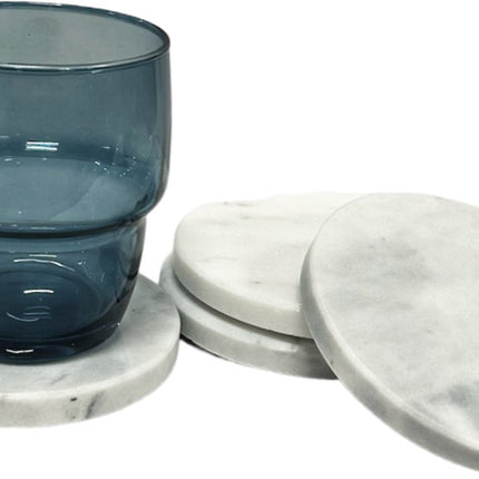 Set van 4x ronde onderzetters voor glazen D10 cm wit Marmer
