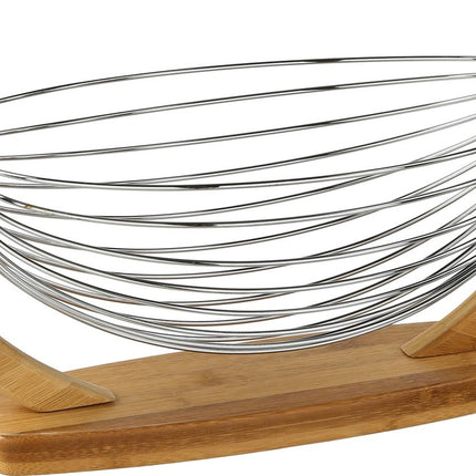Fruitschaal/fruitmand hangend in voet hout/metaal 36 x 21 x 18 cm - Fruitschalen/fruitmanden - Draadmand van metaal
