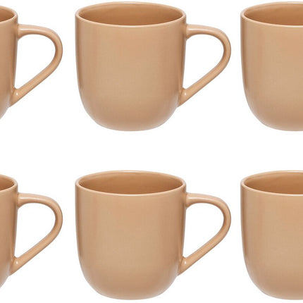 Set van 6 Beige Keramieke Mokken 24 cl - Stoneware - Met Oor - Stijlvol en Praktisch