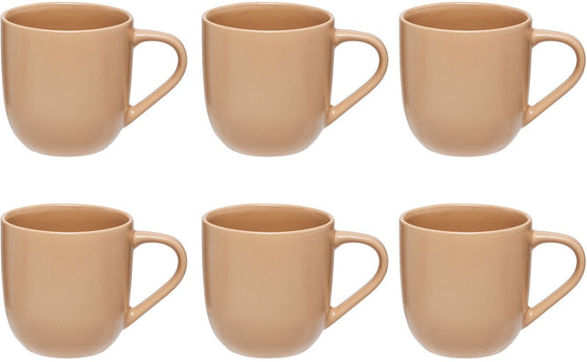 Set van 6 Beige Keramieke Mokken 24 cl - Stoneware - Met Oor - Stijlvol en Praktisch