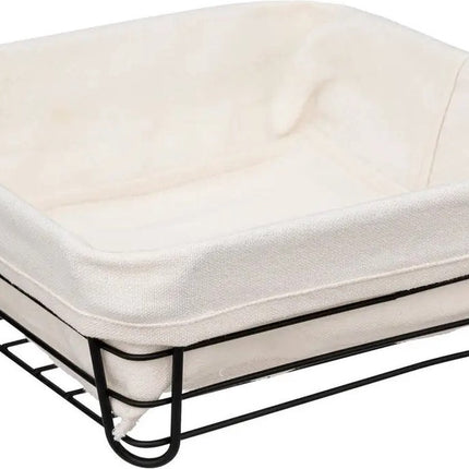 5Five - Broodmand Bistro - metaal/stof - vierkant - zwart/creme wit - 25 x 10 cm